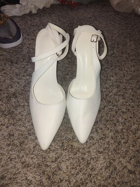 White Pointed-Toe Ankle-Strap Women's Heels